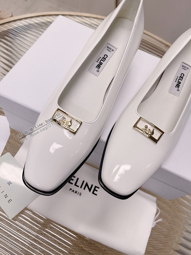 Celine專櫃女鞋 賽琳經典五金奶扣奶單鞋 高跟鞋經典金色凱旋門logo dx3401